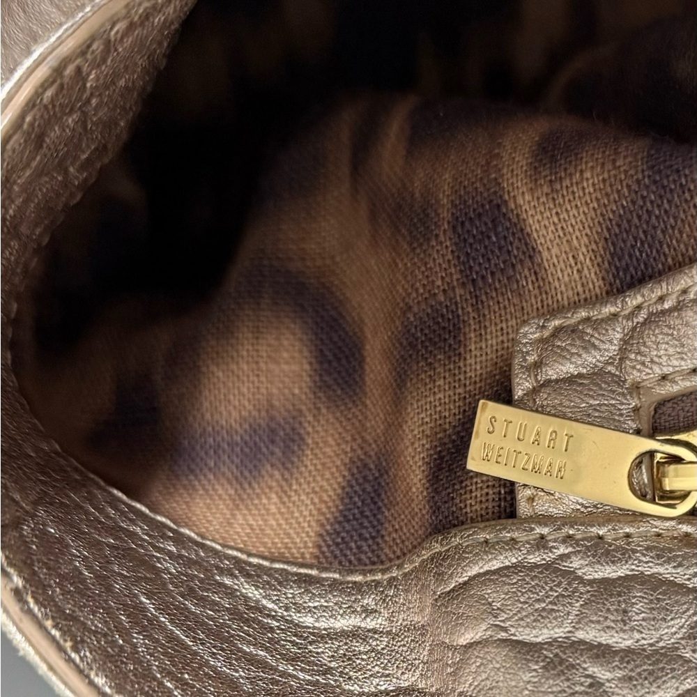 Stuart Weitzman Gold/Silver Pebbled Leather Textured Tote Bag - Picture 7 of 16